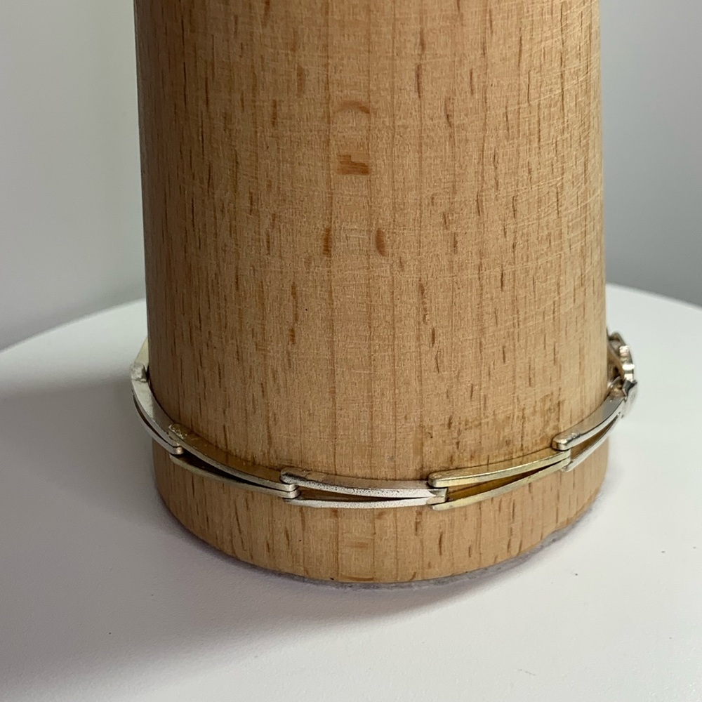 Vintage Unusual Sterling Silver & 10k Gold Vermeir Italian Long V-Link Bracelet
